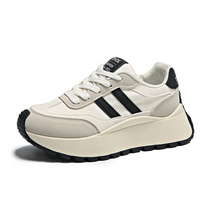 Sarah Express Women's Height-Boosting Lace-Up Sneakers – Synthetic PU Upper, Mesh Lining, Round Toe