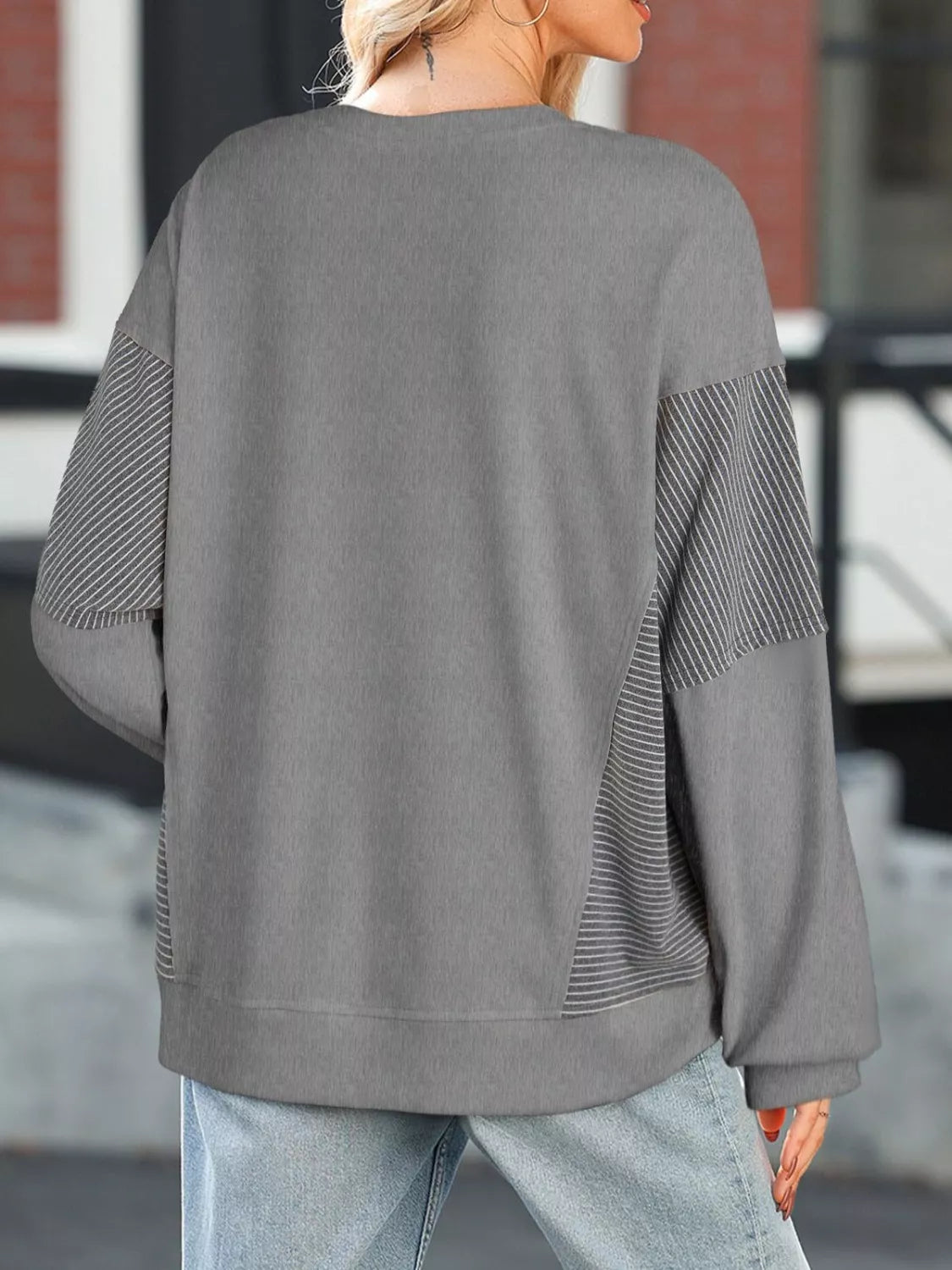 Sarah Express Women's Color Block Striped Sleeve Casual Sweatshirt