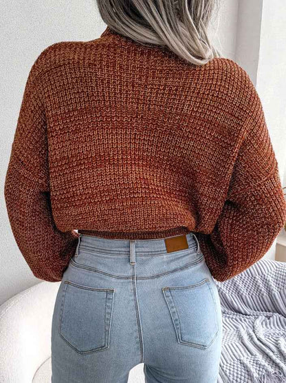 Sarah Express Women's Mixed Color Turtleneck Sweater - Lantern Sleeve Knit Pullover