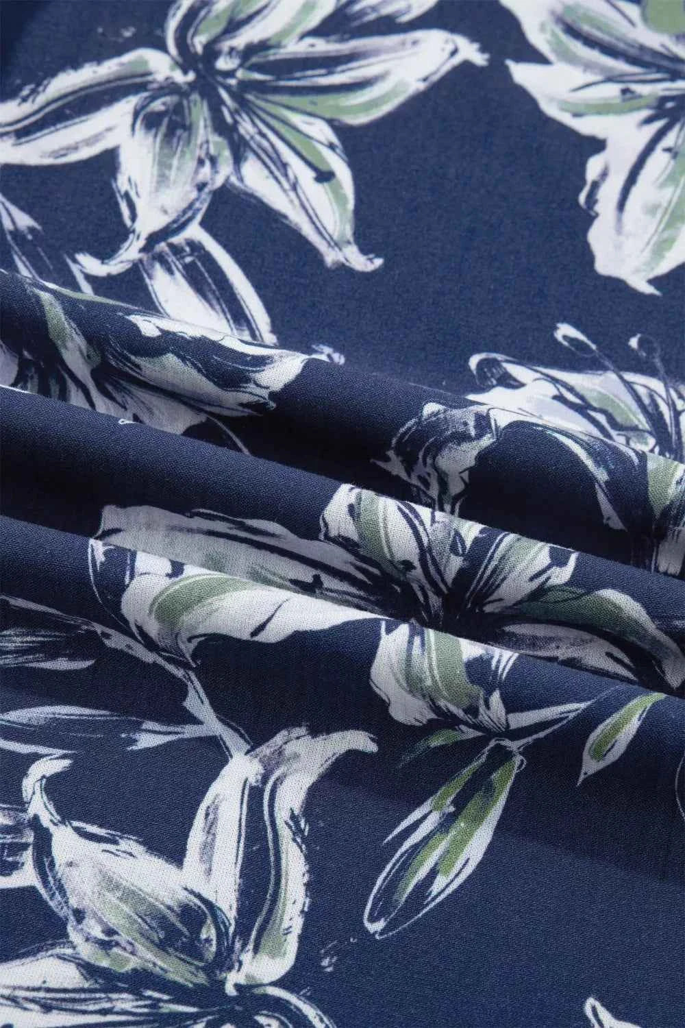 Sarah Express Women's Floral Print Puff Sleeve V-Neck Blouse with Striped Trim