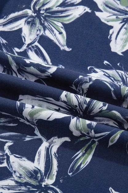 Sarah Express Women's Floral Print Puff Sleeve V-Neck Blouse with Striped Trim