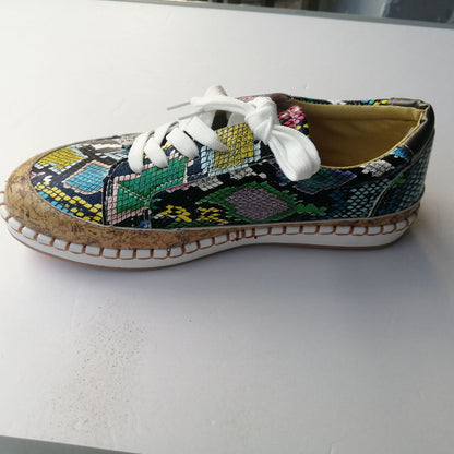 Sarah Express Women's Snake Print Platform Sneakers - Chunky Sole Casual Shoes with Breathable Design Emerald Green