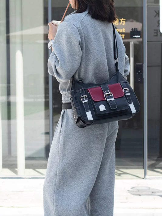 Sarah Express Women's Buckle Decor Flap Crossbody Bag Black ONESIZE