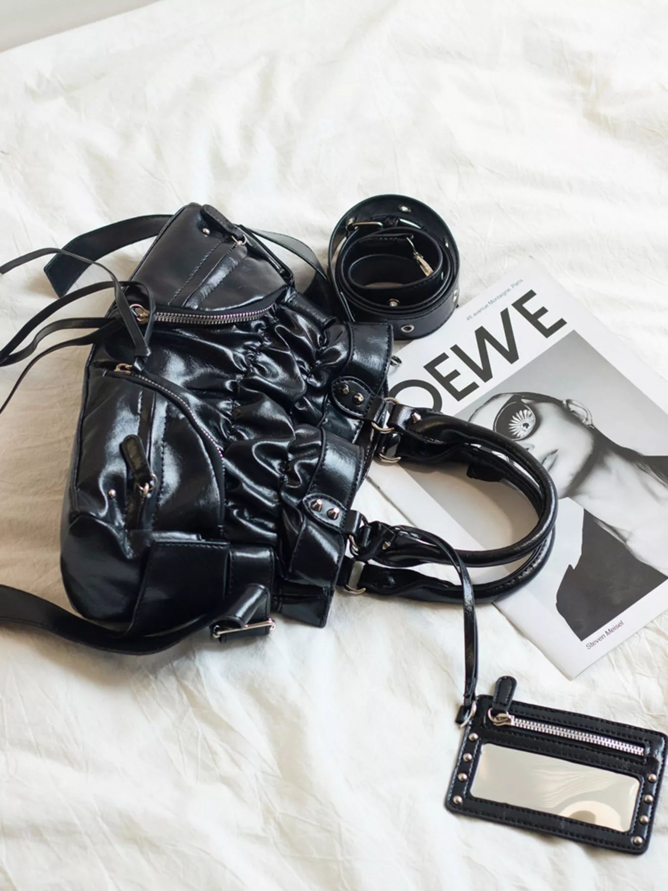 Sarah Express Women's Ruched Leather Crossbody Bag