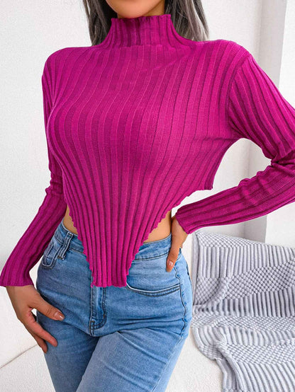Sarah Express Women Sexy Half Turtleneck Asymmetric Long Sleeve Knit Top
