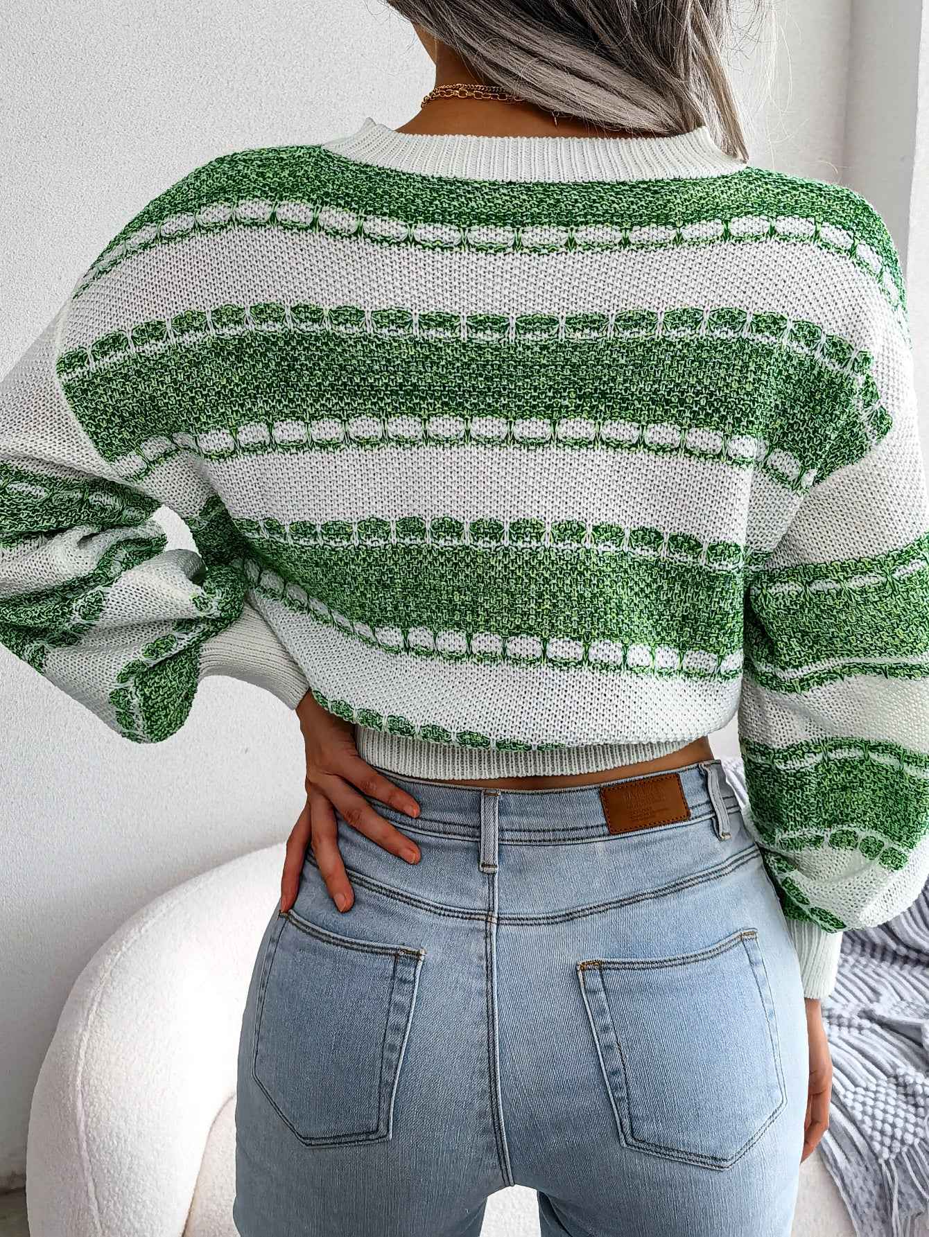 Sarah Express Women's Color Block Knit Sweater Long Sleeve Pullover