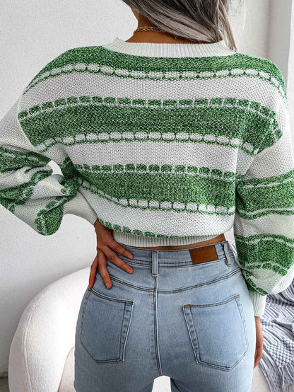 Sarah Express Women's Color Block Knit Sweater Long Sleeve Pullover