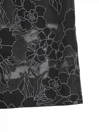 Sarah Express Women's Floral Lace Hem Wide Leg Pants