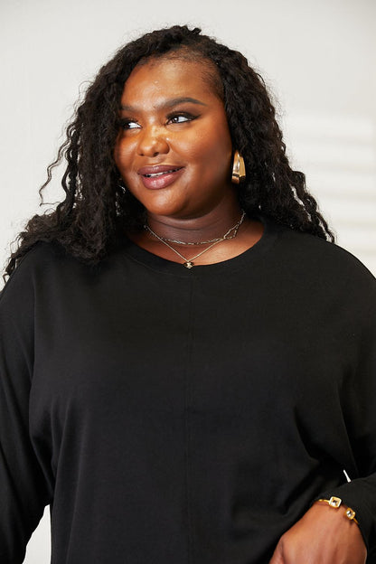 Sarah Express Women's Seam Detail Round Neck Long Sleeve Top