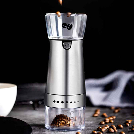 Sarah Express USB Rechargeable Electric Coffee Grinder - Stainless Steel Burr Mill with 5 Speed Settings