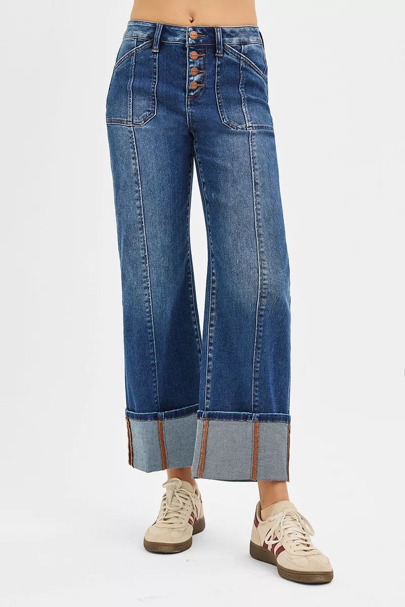 Sarah Express Women’s Plus Size High Rise Cuffed Straight Leg Jeans
