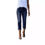 Women's High-Waist Stretch Denim Jeans - Slim Fit Cropped Pants