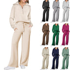 Sarah Express Women's Long Sleeve Zipper Sweatshirt and Wide-Leg Pants Athleisure Set