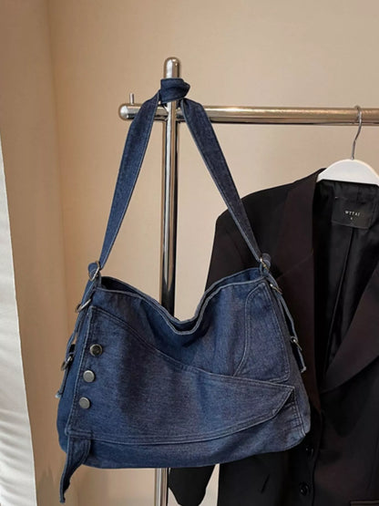 Sarah Express Women's Casual Denim Crossbody Bag with Button Detail