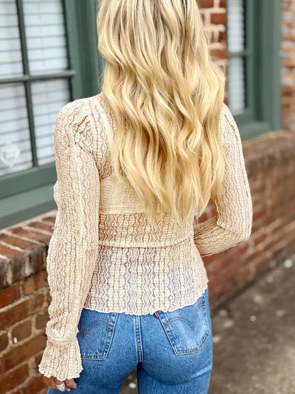 Sarah Express Women's Lace Ruffle Trim Long Sleeve Blouse