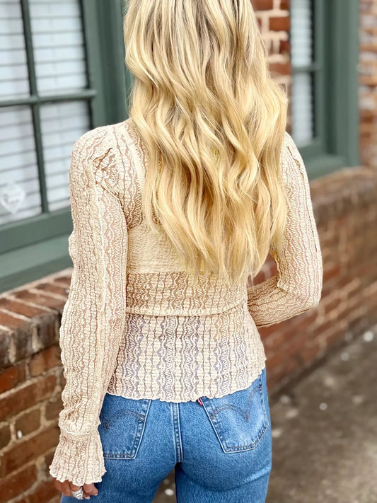 Sarah Express Women's Lace Ruffle Trim Long Sleeve Blouse