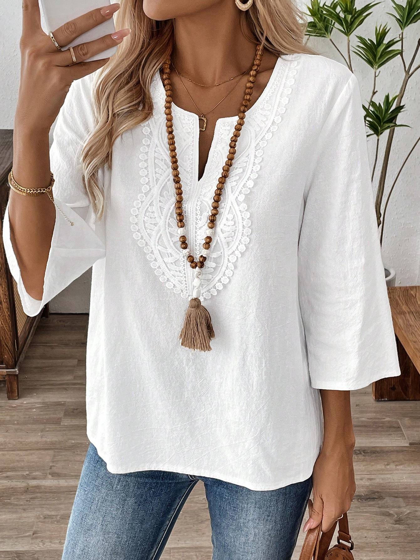 Sarah Express Women's Cotton Batwing Sleeve Blouse Wrap Neck Long Sleeve Casual Top