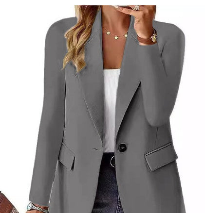 Women's Button-Front Blazer Jacket Long Sleeve Lapel Suit Jacket with Pockets