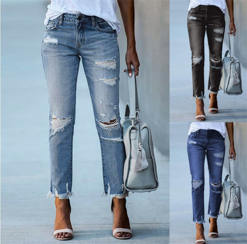 Women's Plus Size Distressed High Waist Skinny Jeans Street Style Denim Trousers | Sarah Express