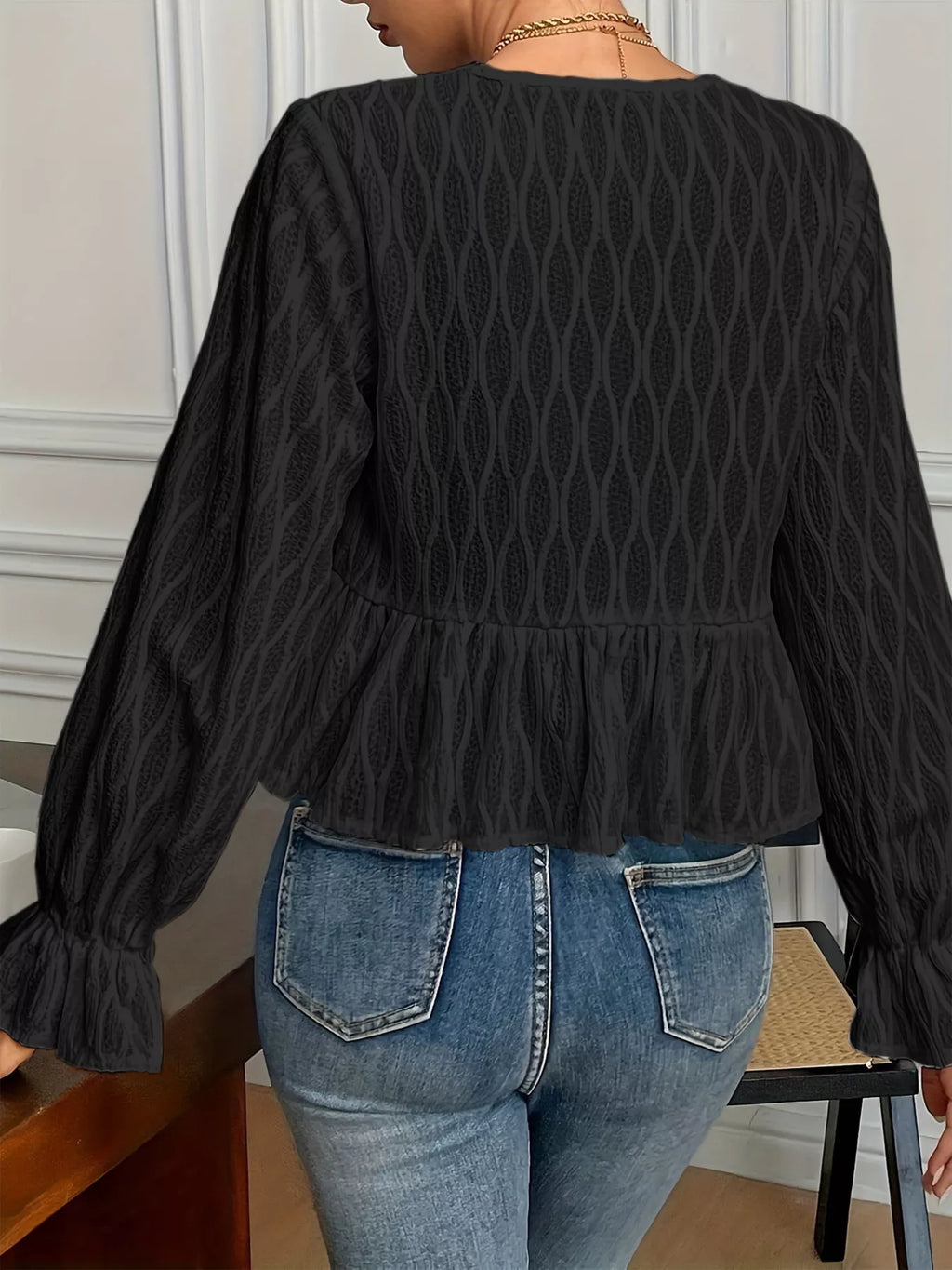 Sarah Express Women's Tie Front Flounce Sleeve Blouse