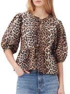 Sarah Express Women's Puff Sleeve Bow Tie Blouse