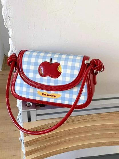 Sarah Express Women's Apple Gingham Shoulder Bag - Small PU Leather Crossbody Handbag