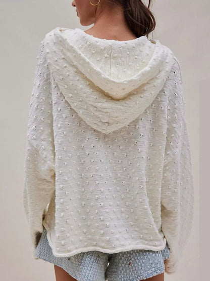 Sarah Express Women's Textured Dot Knit Long Sleeve Hooded Sweater