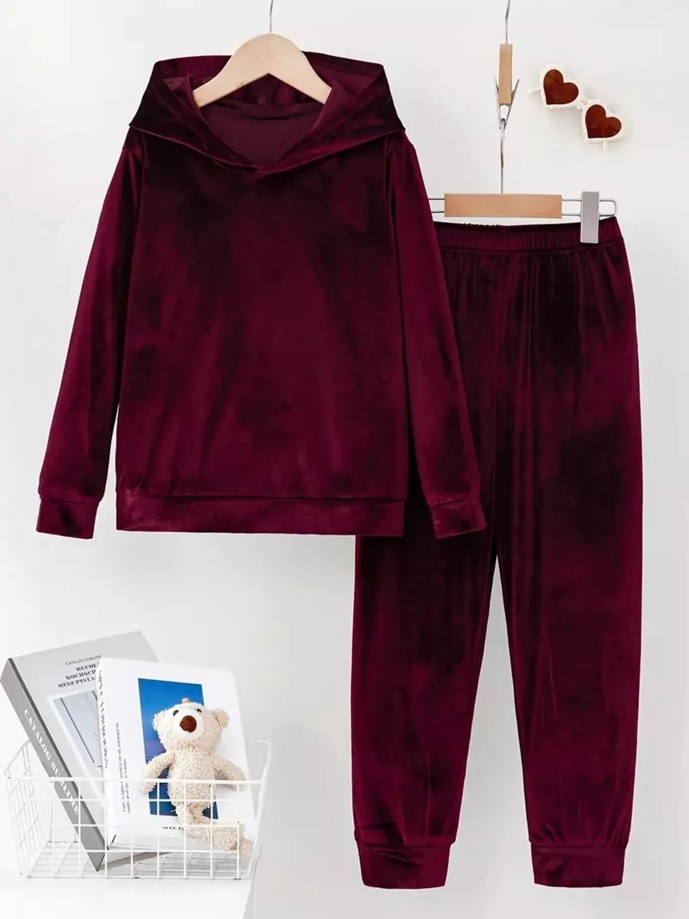 Sarah Express Women's Velvet Hoodie and Pants Set Plus Size Wine Red