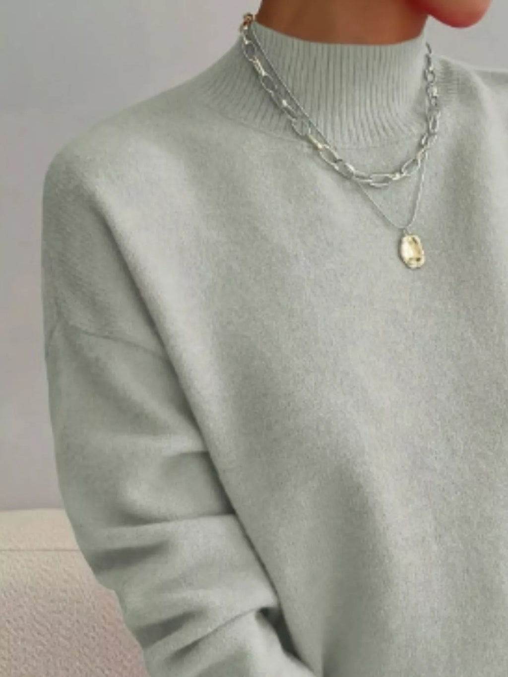 Sarah Express Women's Mock Neck Dropped Shoulder Sweater