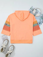 Sarah Express Women's Plaid Floral Patchwork Kangaroo Pocket Hoodie