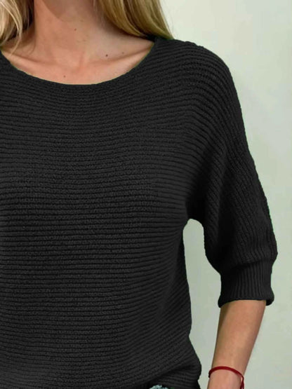 Sarah Express Women's Ribbed Knit Round Neck Sweater - Plus Size Available