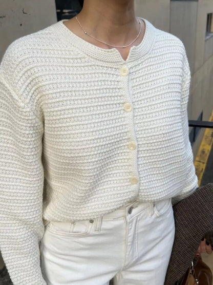 Sarah Express Women's Textured Knit Button-Down Cardigan White