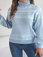 Sarah Express Women's Turtleneck Dropped Shoulder Sweater - Ribbed Knit Pullover