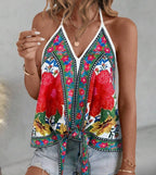 Sarah Express Women's Cold Shoulder Vest Top with Button Front Placket - Casual Sleeveless Blouse