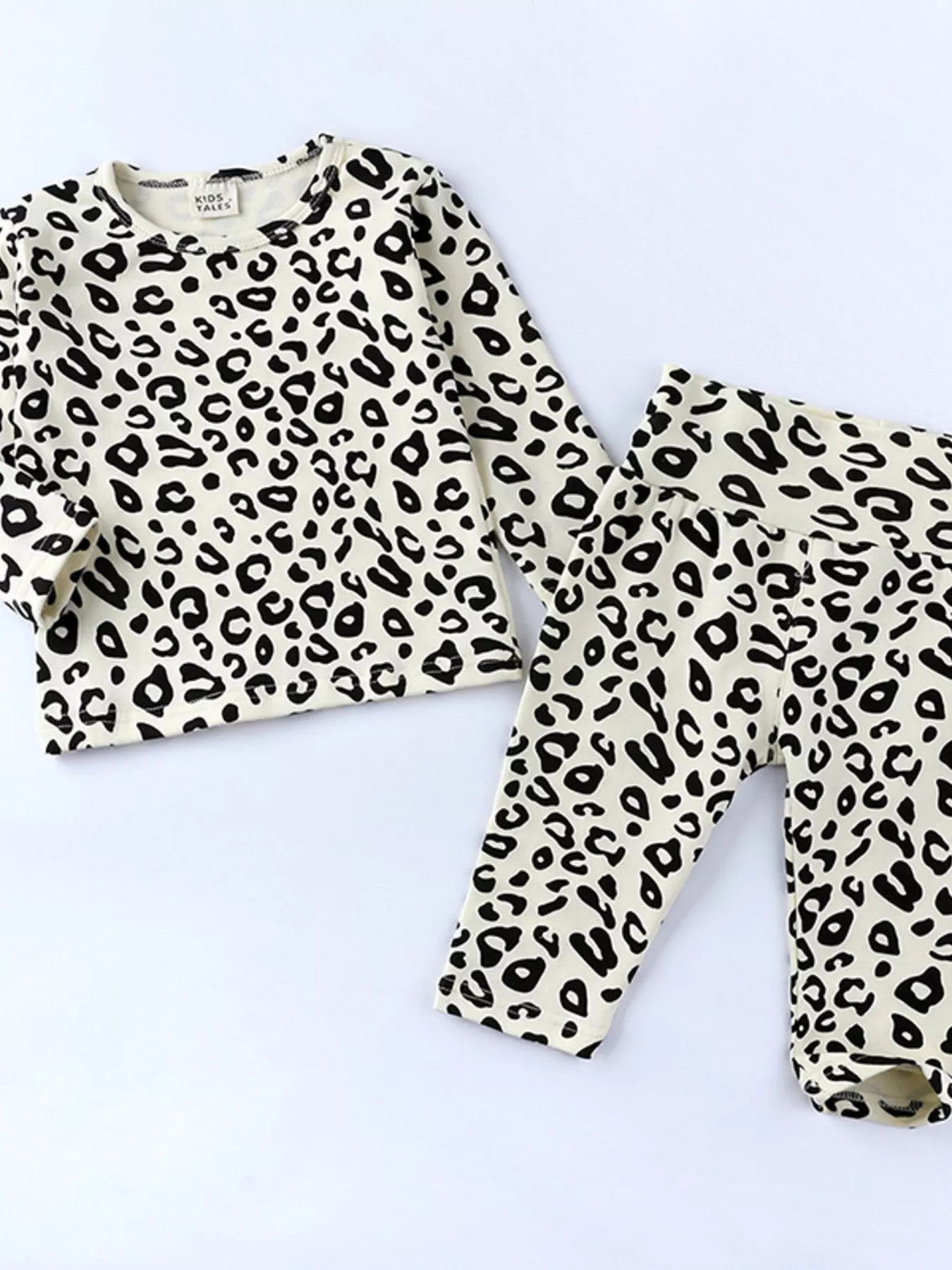 Sarah Express Children's Leopard Print Long Sleeve Top and Pants Set Beige
