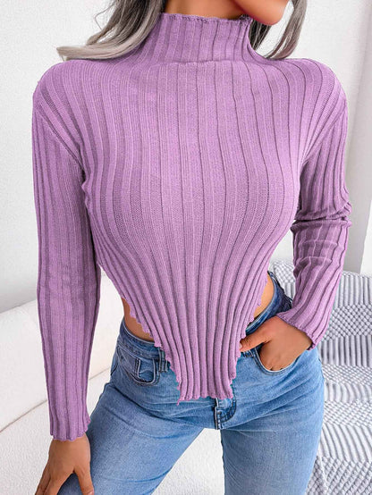 Sarah Express Women Sexy Half Turtleneck Asymmetric Long Sleeve Knit Top
