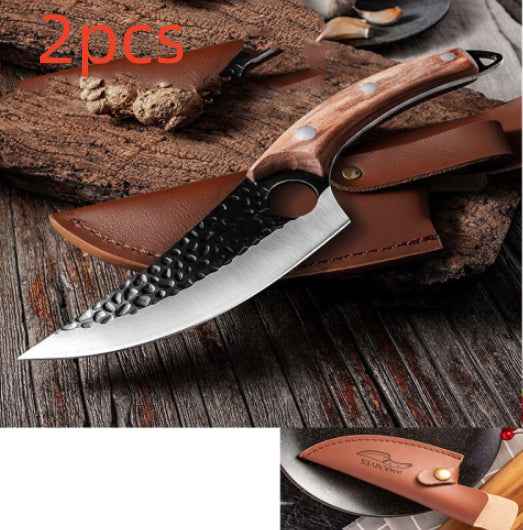 Sarah Express Professional Butcher Knife Set - High Carbon Steel Boning Knife Sheath Brown 2PCS