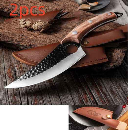 Sarah Express Professional Butcher Knife Set - High Carbon Steel Boning Knife Sheath Brown 2PCS
