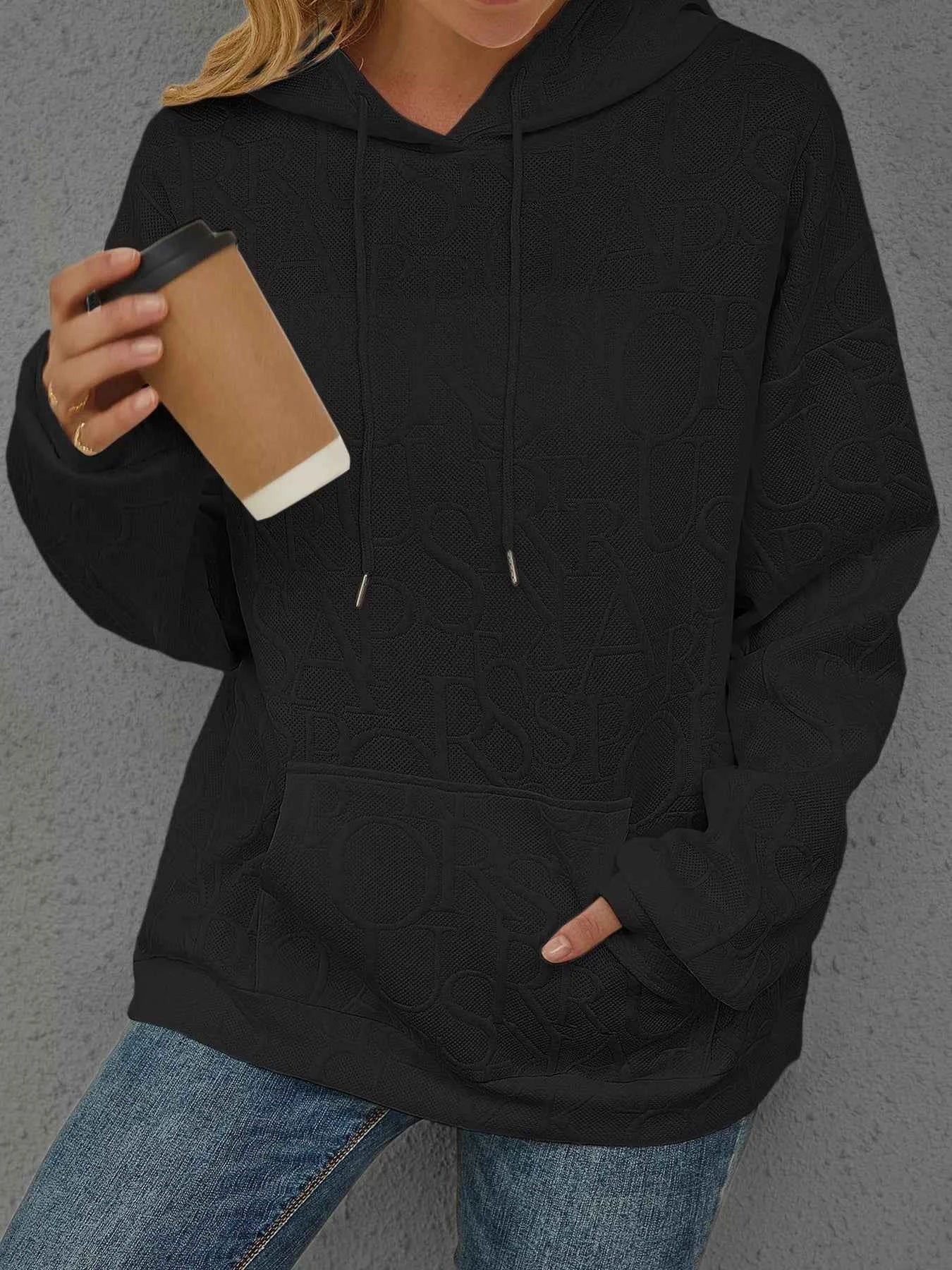 Sarah Express Women's Embossed Lettering Casual Hoodie Plus Size