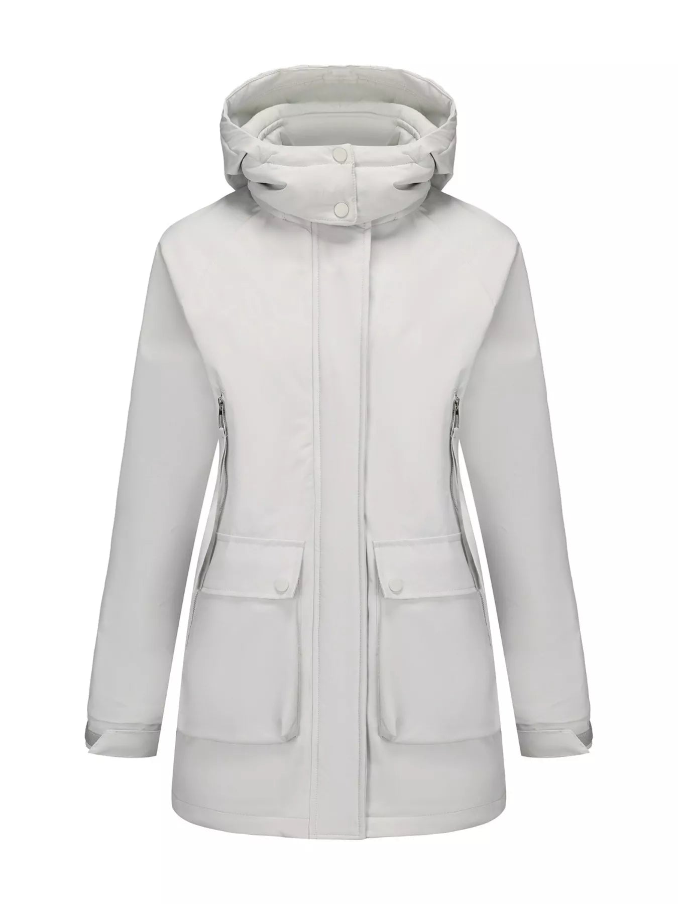 Sarah Express Women's Full Size Zip Up Hooded Parka Outerwear Gray white