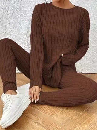 Sarah Express Women's Casual Cotton Two-Piece Matching Set Long Sleeve Top & Trousers