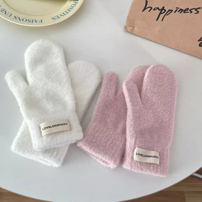 Sarah Express Women's Warm Plush Knitted Mitten Gloves - Faux Cashmere Winter Mittens