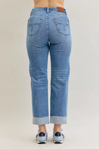 Sarah Express Women’s High Waist Criss-Cross Boyfriend Jeans with Mild Destroy