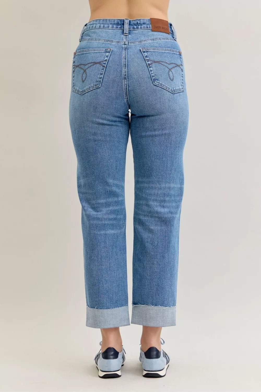 Sarah Express Women’s High Waist Criss-Cross Boyfriend Jeans with Mild Destroy
