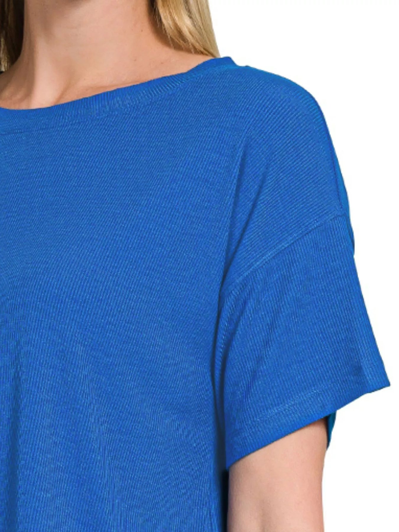 Sarah Express Women’s Ribbed Round Neck Cropped T-Shirt Casual