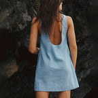 Sarah Express Women's Cotton Linen Backless Mini Dress Sleeveless Vest Style