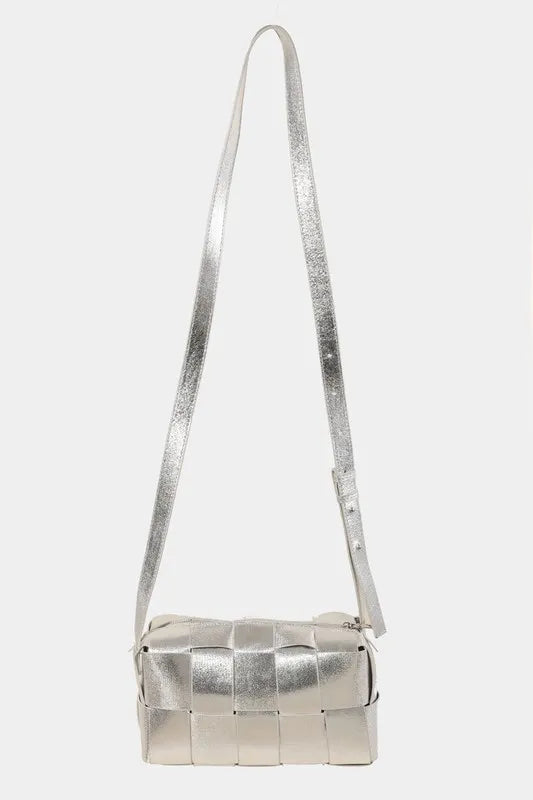 Sarah Express Women's Woven Crossbody Bag with Adjustable Strap Silver One Size