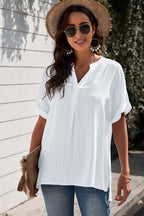 Sarah Express Women's Notched Short Sleeve Blouse