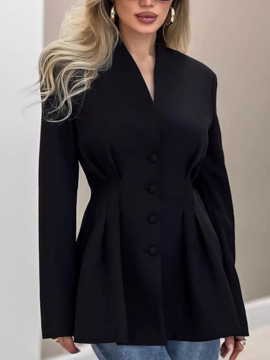 Sarah Express Women's Fitted Button-Down Jacket Black