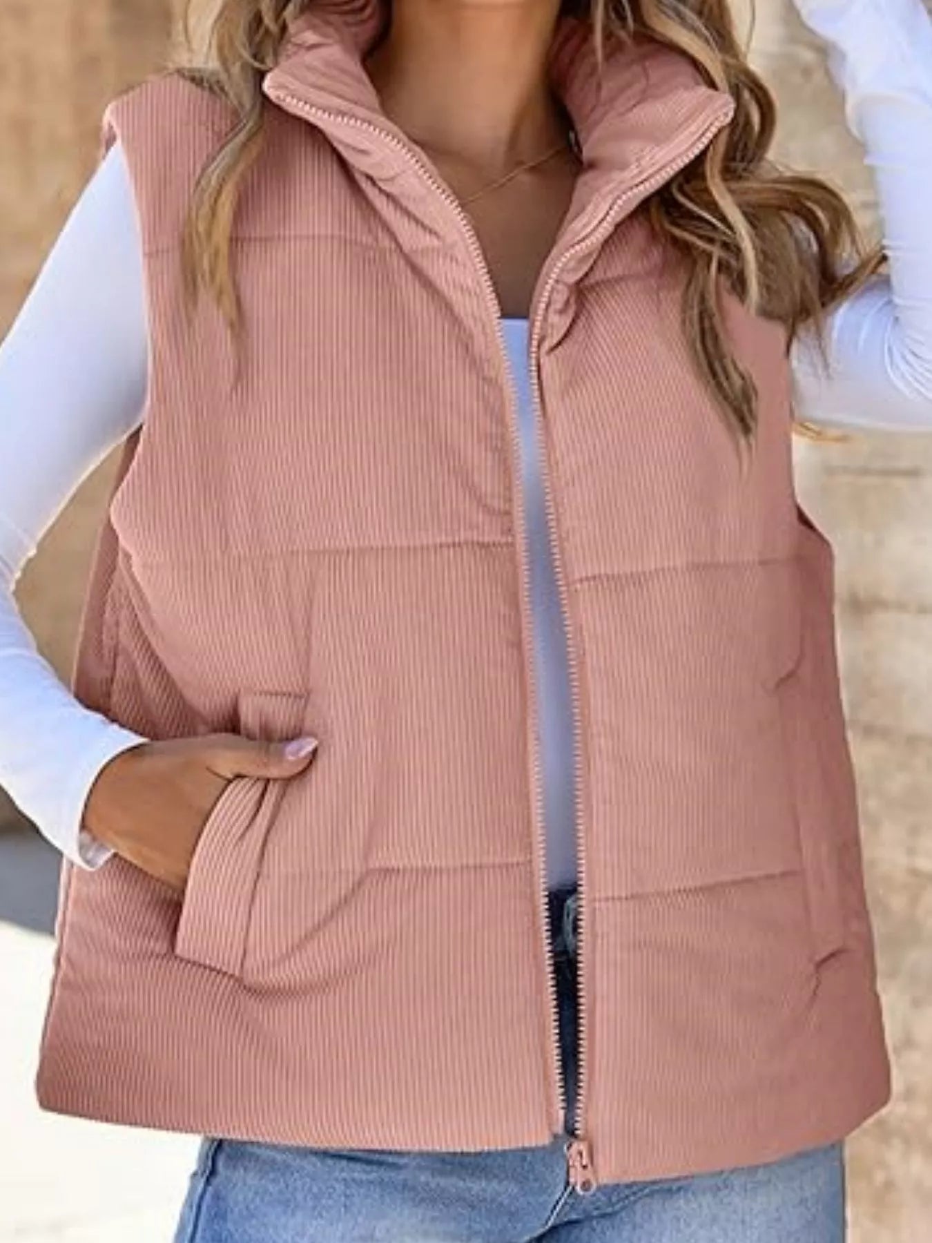 Trendsi Women's Corduroy Zip Up Vest Coat